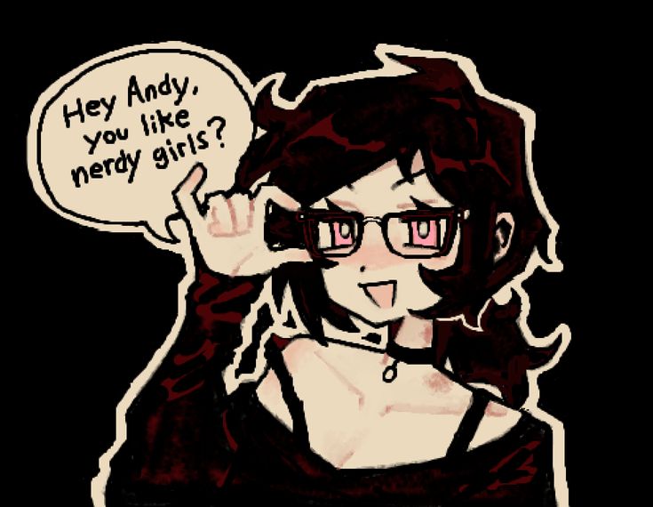 ashley graves, the coffin of andy and leyley, artist request, non-web source, source request, tagme, 1girl, english text, glasses, solo, speech bubble