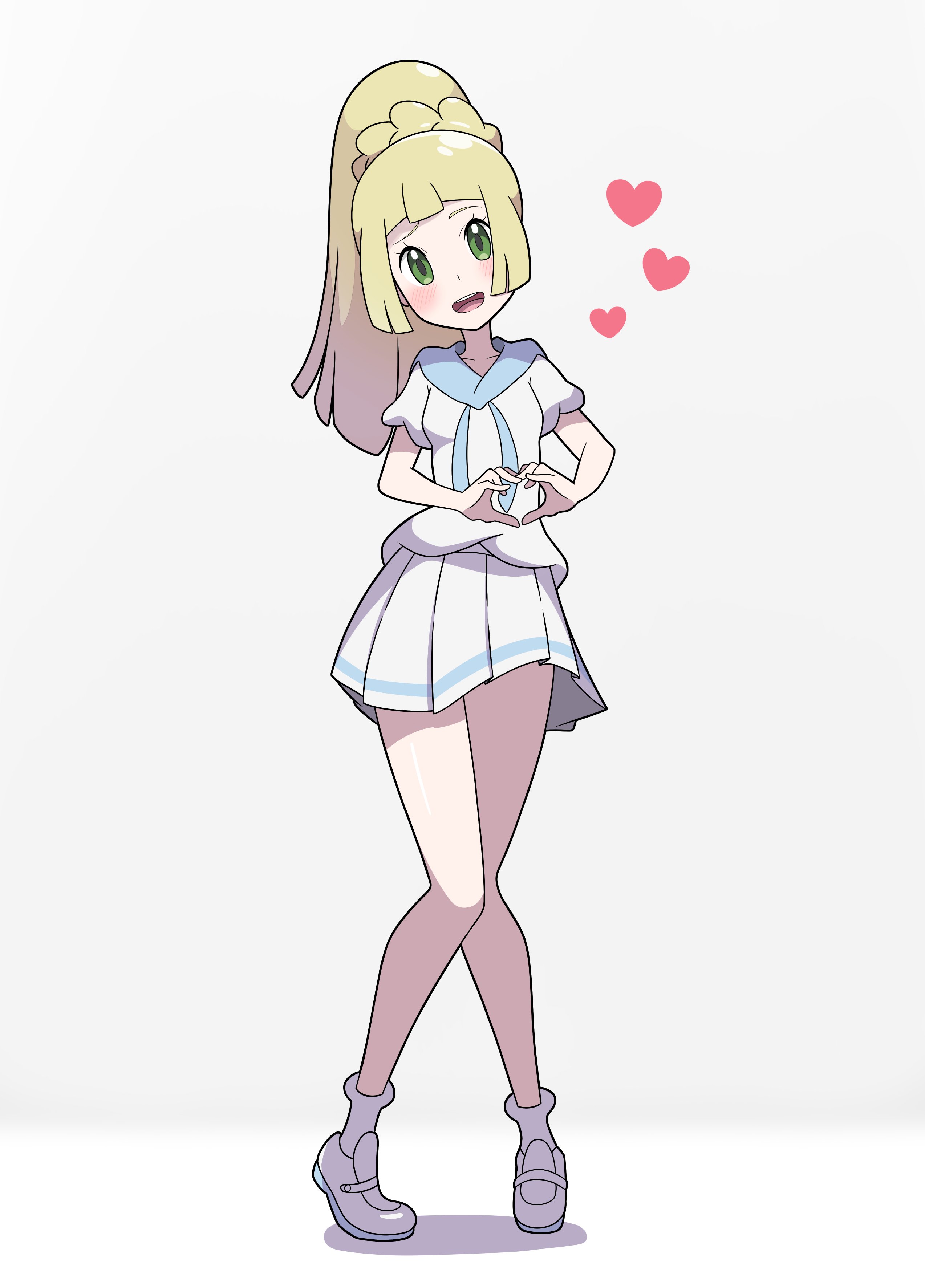 araki megami, lillie (pokemon), pokemon, pokemon sm, absurdres, highres, 1girl, blonde hair, full body, simple background, white background