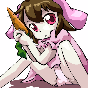 pon (kinoko), inaba tewi, touhou, lowres, 1girl, animal ears, carrot, female focus, panties, rabbit ears, short hair, simple background, solo, underwear, white background