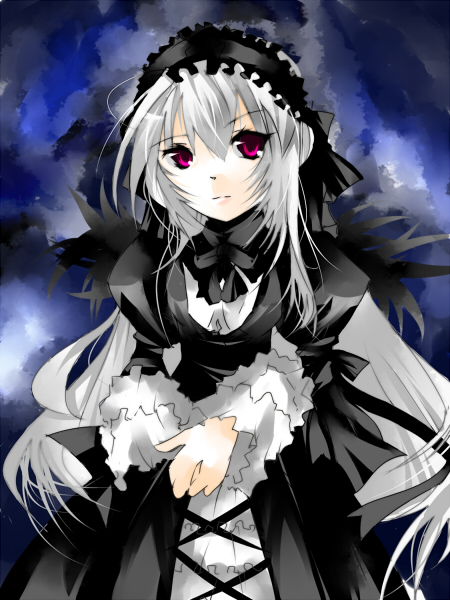 blaze (blazeillust), suigintou, rozen maiden, silver hair, 00s, bureizu, hairband, pale skin, purple eyes, solo