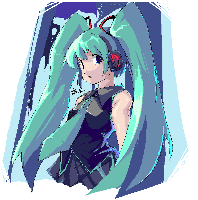 saiste, hatsune miku, vocaloid, tagme, green hair, necktie, solo, twintails