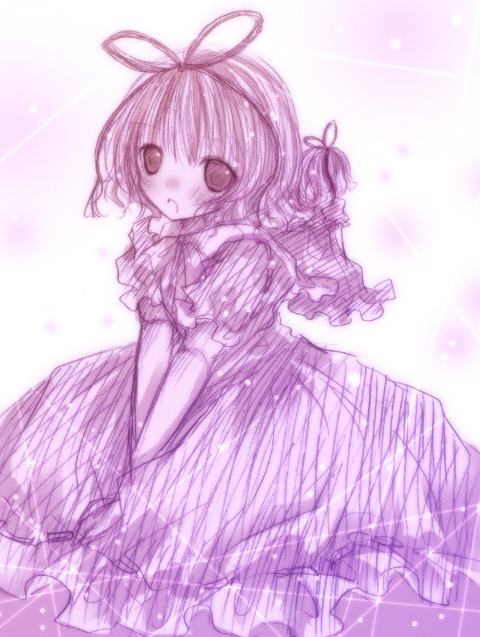 kasuga sunao, medicine melancholy, su-san, touhou, 1girl, blonde hair, female focus, monochrome, purple theme, short hair, sketch, solo