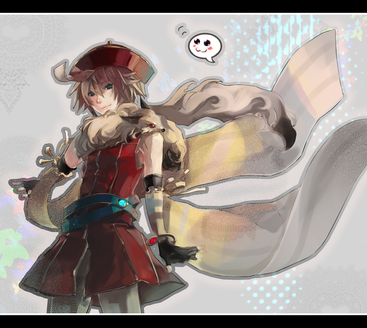 nameco, professor, professor (ragnarok online), ragnarok online, fur, bad id, bad pixiv id, 1boy, animal, cape, gloves, hat, male focus, red hat, solo