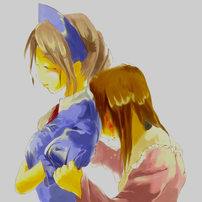 yae (mono110), houraisan kaguya, yagokoro eirin, touhou, bad id, bad pixiv id, 2girls, female focus, multiple girls, simple background