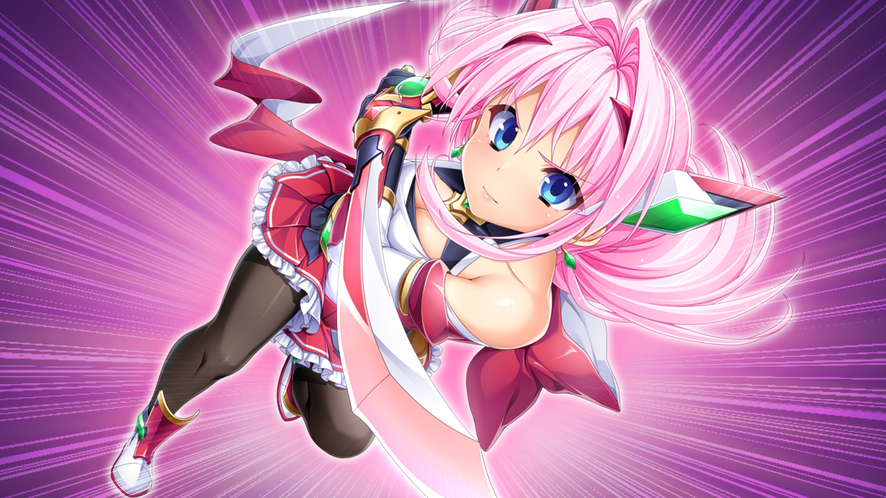 kamitsurugi ouka, aikawa haruno, exs-tia ignis, kouyoku senki exs-tia concert, game cg, large variant set, non-web source, official art, variant set, 1girl, 3:, antenna hair, bare shoulders, black gloves, black pantyhose, blue eyes, blush, boots, breasts, chest jewel, cleavage, closed mouth, detached sleeves, dutch angle, earrings, emphasis lines, fighting stance, floating hair, foreshortening, frilled skirt, frills, full body, gloves, hair between eyes, hair intakes, hair ornament, headgear, holding, holding sword, holding weapon, jewelry, katana, leotard, long hair, looking at viewer, magical girl, medium breasts, motion lines, pantyhose, pink hair, pleated skirt, red skirt, skirt, solo, speed lines, sword, two-handed, v-shaped eyebrows, weapon