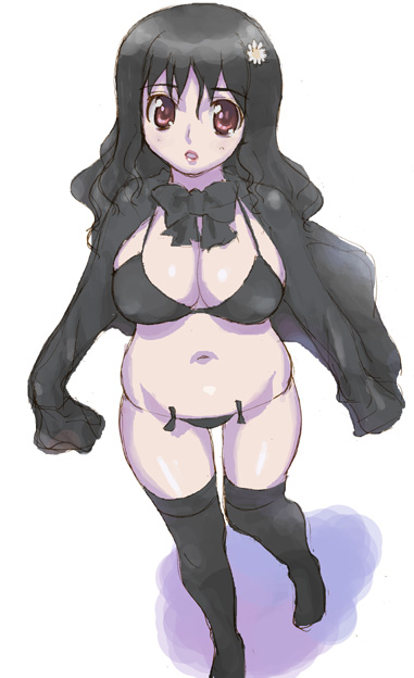 hirose (mokiki), original, 1girl, black hair, bra, breasts, female focus, large breasts, lingerie, long hair, lowleg, lowleg panties, panties, red eyes, solo, thighhighs, underwear