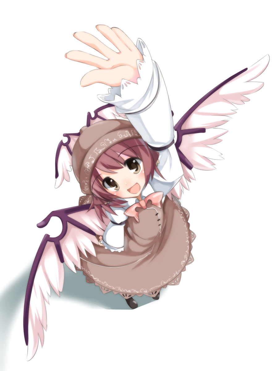 shouji ayumu, mystia lorelei, team shanghai alice, touhou, bad id, bad pixiv id, highres, 1girl, female focus, full body, hat, ribbon, short hair, solo, standing, white background, wings