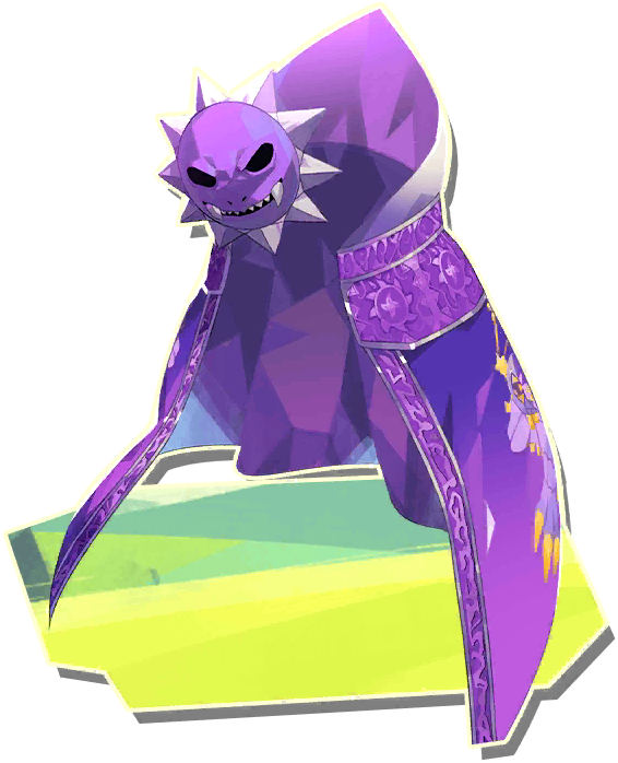 gali (monster farm), line: monster farm, monster farm, official art, cape, fangs, mask, monster, purple mask (monster farm)