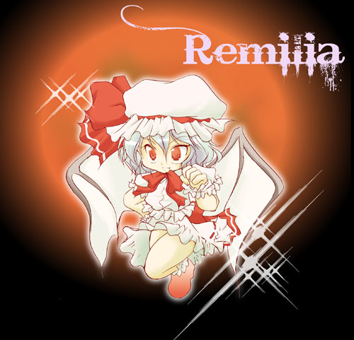 koizumi ako, piyoako, remilia scarlet, touhou, bad id, bad pixiv id, lowres, 1girl, blue hair, chibi, female focus, hat, ribbon, solo, wings