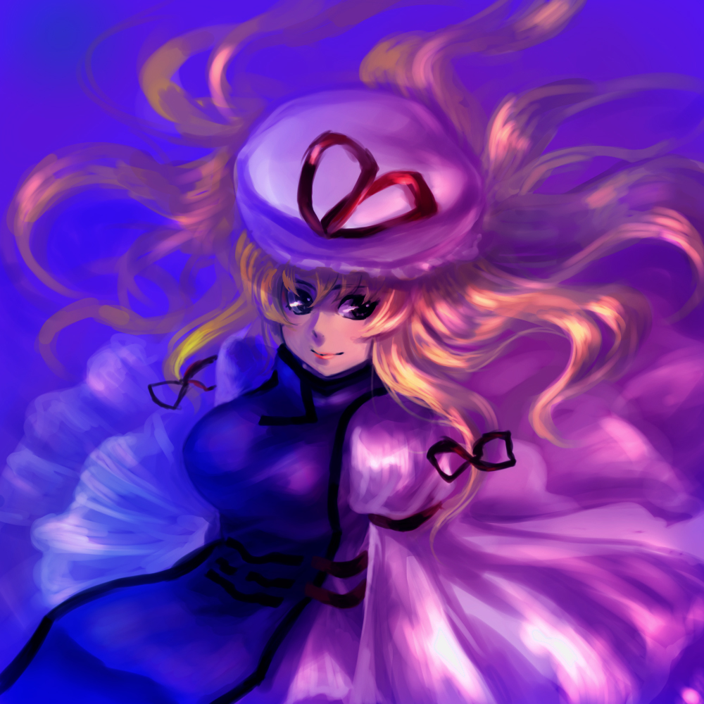 tamachi kuwa, yakumo yukari, touhou, 1girl, blonde hair, female focus, hat, long hair, solo