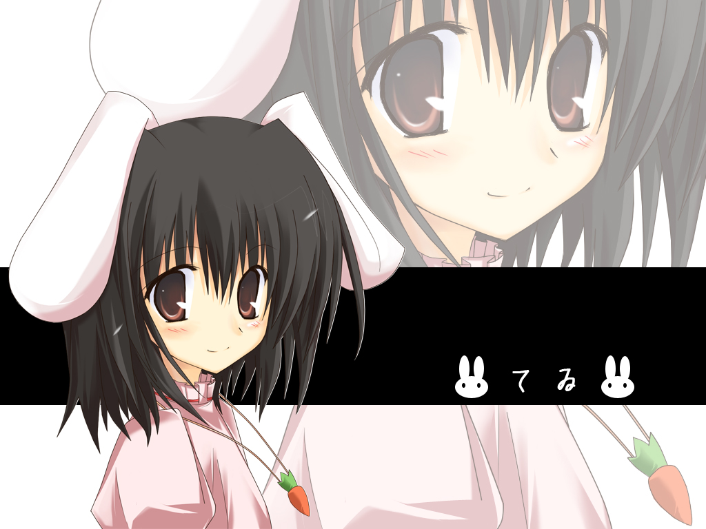 huei nazuki, inaba tewi, touhou, 1girl, animal ears, black hair, female focus, jewelry, necklace, pendant, rabbit ears, short hair, solo