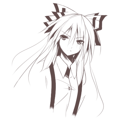 huei nazuki, fujiwara no mokou, touhou, lowres, 1girl, female focus, greyscale, monochrome, solo