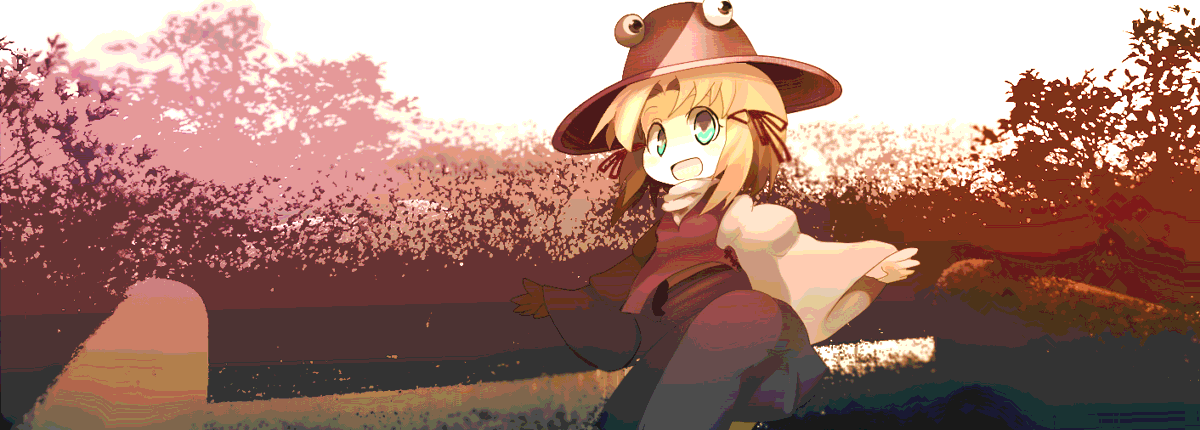 yoshioka yoshiko, moriya suwako, touhou, 1girl, female focus, happy, hat, open mouth, running, smile, solo