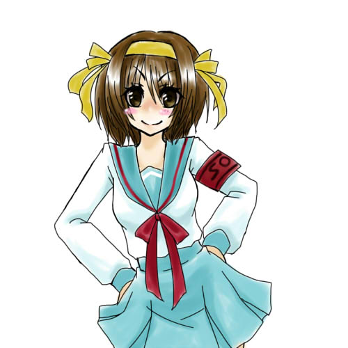 shimizu kokeshi, suzumiya haruhi, suzumiya haruhi no yuuutsu, bad id, bad pixiv id, lowres, 00s, armband, school uniform, serafuku, solo