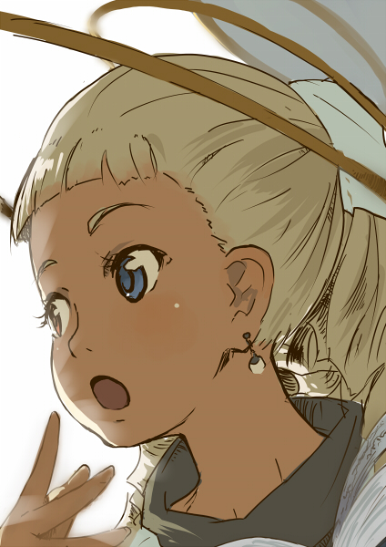 jitsu hidari, bad id, bad pixiv id, tagme, blonde hair, heterochromia, long hair, ponytail, portrait, solo