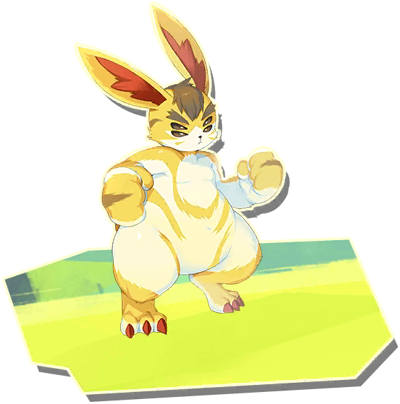 hare (monster farm), line: monster farm, monster farm, official art, four-eyed (monster farm), multiple eyes, rabbit, yellow fur