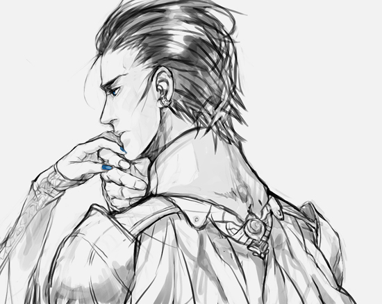 kurata, 1boy, greyscale, male focus, monochrome, short hair, sketch, solo