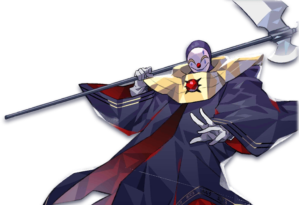 line: monster farm, monster farm, official art, gloves, joker (monster farm), mask, monster, scythe