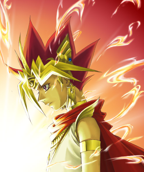 atem, muto yugi, yami yugi, yu-gi-oh!, yu-gi-oh! duel monsters, cape, male focus, solo