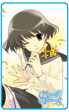 wakatsuki shuri, myself yourself, lowres, 00s, 1girl, female focus, flower, school uniform, serafuku, solo, thighhighs