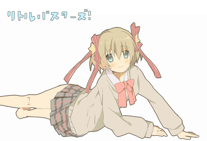 noise (hakusen), kamikita komari, little busters!, 1girl, barefoot, bow, female focus, pink bow, school uniform, serafuku, solo