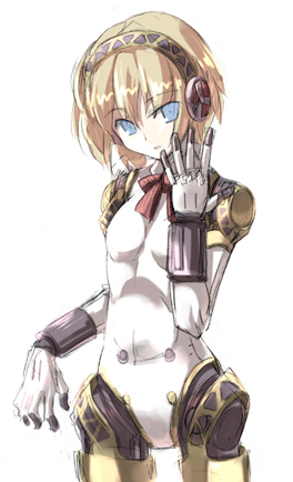 tokyo (great akuta), aigis (persona), atlus, persona, persona 3, lowres, 1girl, android, blonde hair, blue eyes, female focus, solo