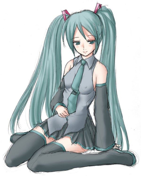 nekoshiki, hatsune miku, vocaloid, tagme, long hair, solo, thighhighs, twintails, very long hair, zettai ryouiki