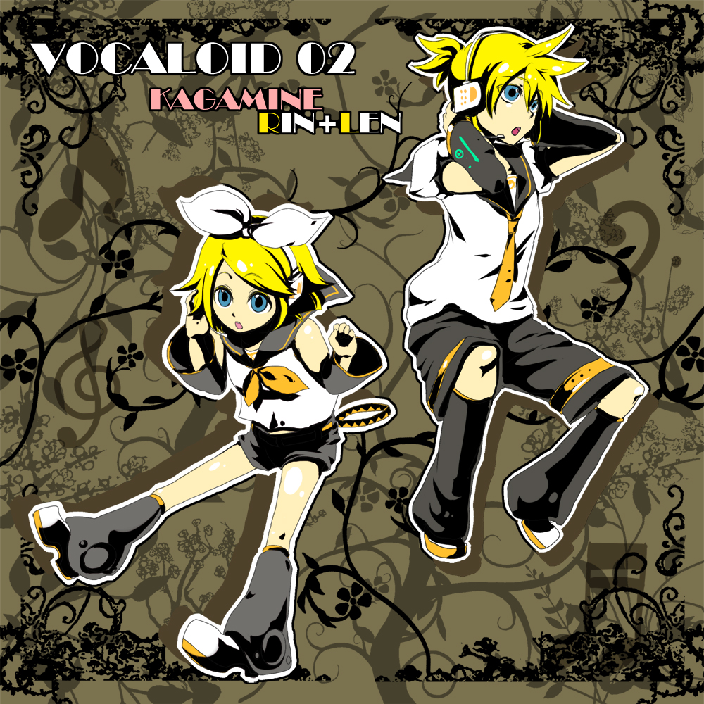 hashimochi, kagamine len, kagamine rin, vocaloid, 1boy, 1girl, brother and sister, siblings, twins