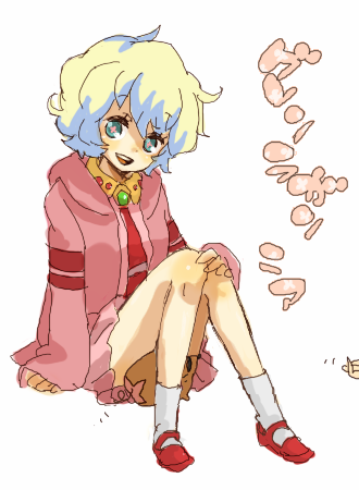 yukke, nia teppelin, tengen toppa gurren lagann, lowres, 00s, happy, short hair, sitting