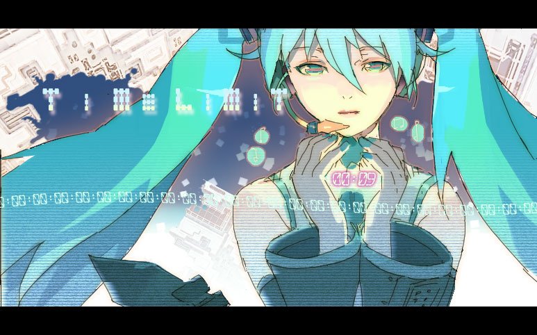 119, 1ten, hatsune miku, vocaloid, 1girl, aqua hair, aqua nails, female focus, letterboxed, long hair, nail polish, solo, twintails