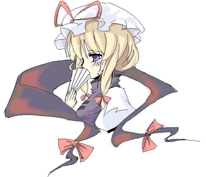 take tonbo, yakumo yukari, touhou, 1girl, female focus, gap (touhou), hat, oekaki, simple background, solo, upper body, white background