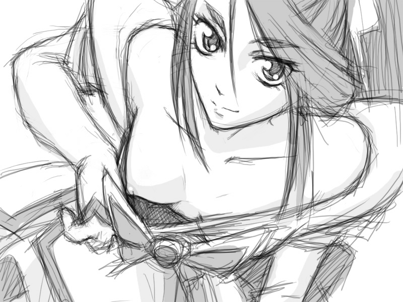 hp23, cure aqua, minazuki karen, precure, yes! precure 5, 00s, 1girl, breasts, cleavage, downblouse, female focus, greyscale, magical girl, medium breasts, monochrome, nipples, solo