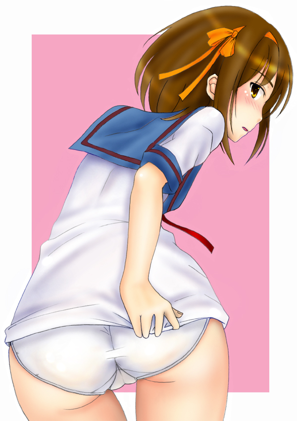 kishida-shiki, suzumiya haruhi, suzumiya haruhi no yuuutsu, 00s, ass, hip focus, school uniform, serafuku, solo, wide hips
