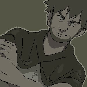 byron (pokemon), nintendo, pokemon, lowres, 1boy, gym leader, male focus, monochrome, oekaki, simple background, solo