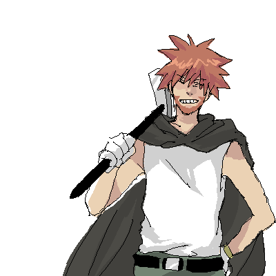 byron (pokemon), nintendo, pokemon, lowres, 1boy, cape, gym leader, male focus, oekaki, pickaxe, simple background, solo, white background