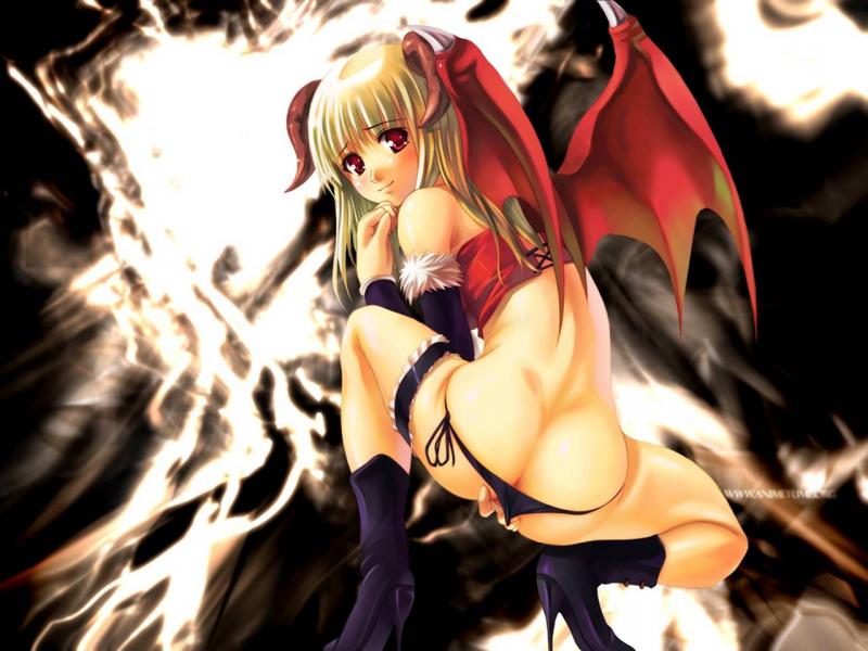 akamaru, succubus (ragnarok online), ragnarok online, 1girl, ass, bat wings, blonde hair, demon girl, female focus, panties, red eyes, solo, underwear, wings