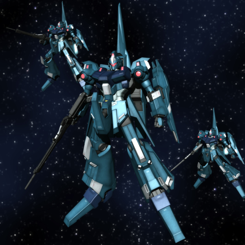 komu, komu (gdgd), rezel, gundam, gundam unicorn, bad id, bad pixiv id, beam rifle, energy gun, gun, mecha, mecha focus, no humans, robot, shield, space, weapon, zero gravity