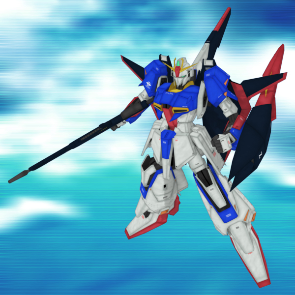 komu, komu (gdgd), zeta gundam (mobile suit), gundam, zeta gundam, bad id, bad pixiv id, beam rifle, energy gun, gun, mecha, no humans, outdoors, robot, shield, sky, solo, weapon