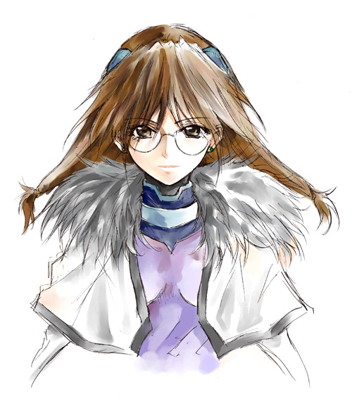 raid slash, numbers (nanoha), quattro (nanoha), lyrical nanoha, mahou shoujo lyrical nanoha, mahou shoujo lyrical nanoha strikers, 00s, brown eyes, brown hair, glasses, solo, twintails