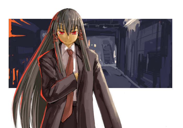 kasuga yukihito, tatsumiya mana, mahou sensei negima!, 00s, 1girl, coat, female focus, formal clothes, pant suit, pants, solo, suit, trench coat