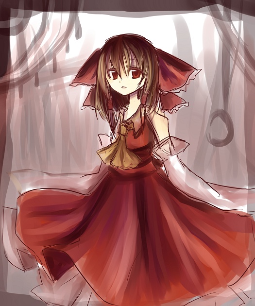 kohinata raichi, hakurei reimu, touhou, bad id, bad pixiv id, 1girl, female focus, japanese clothes, miko, ribbon, solo