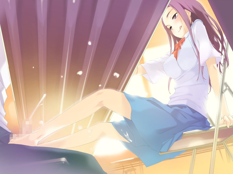 haimura kiyotaka, kirimiya mizuki, yume miru kusuri, game cg, 1boy, 1girl, :q, barefoot, censored, cum, feet, footjob, glowing, hetero, legs, mosaic censoring, naughty face, penis, solo focus, stealth sex, toes, tongue, tongue out, under table