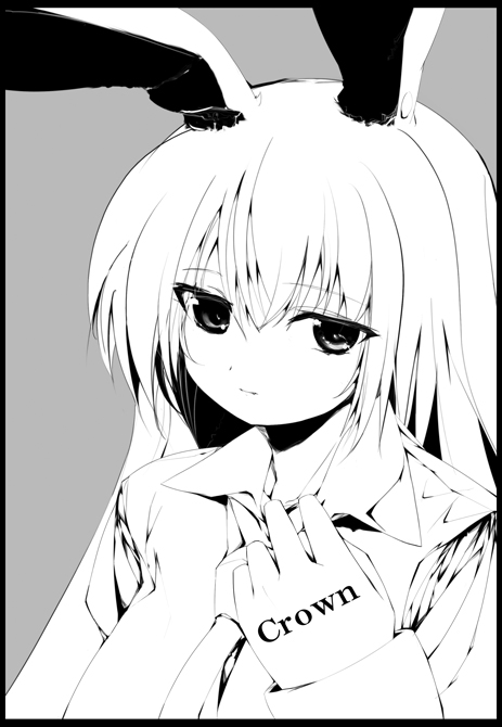repair, reisen udongein inaba, touhou, 1girl, animal ears, female focus, greyscale, monochrome, rabbit ears, simple background, solo, upper body