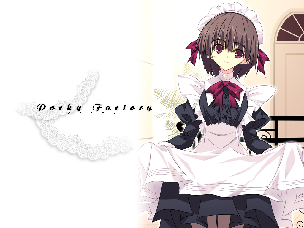 kobayashi chisato, original, brown hair, curtsey, maid, red eyes, short hair, skirt hold, smile, solo