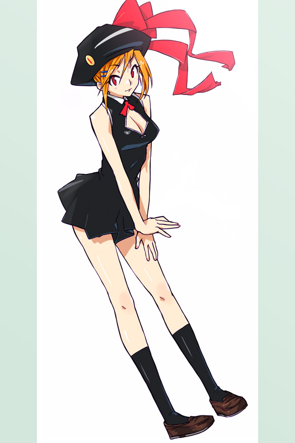 michael f91, tagme, hat, orange hair, red eyes, ribbon, socks, solo