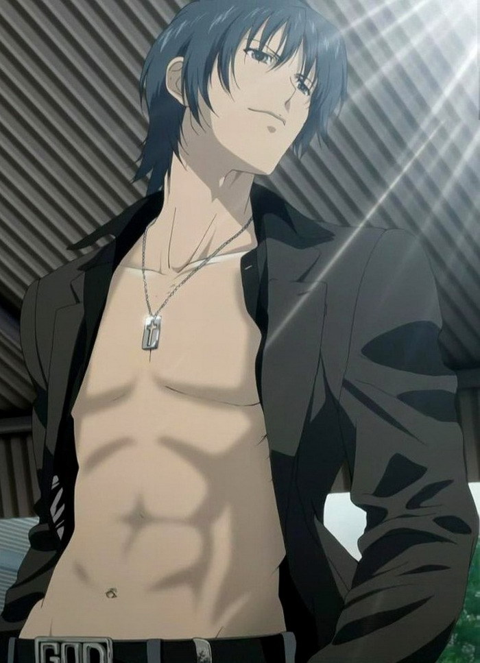 hosaka (minami-ke), minami-ke, anime screenshot, jpeg artifacts, stitched, third-party edit, 00s, 1boy, abs, male focus, manly, open clothes, open shirt, shirt, solo