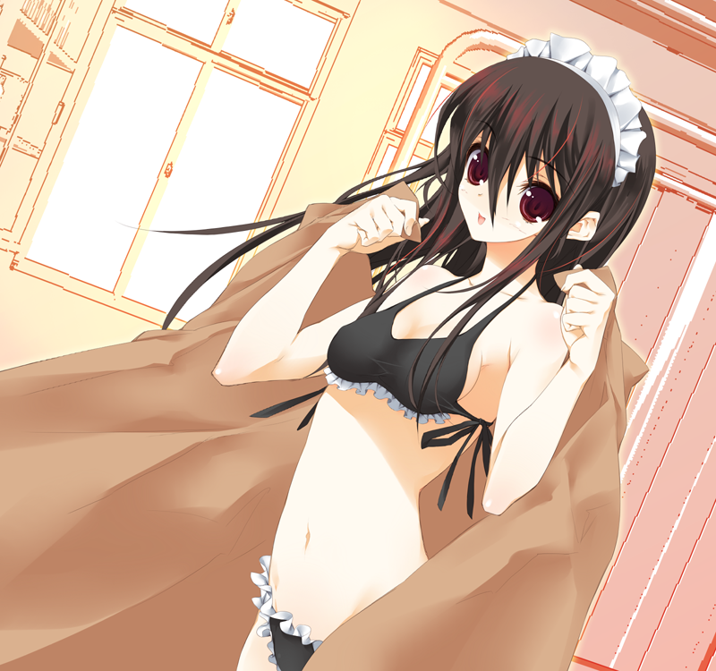 ikasoumen riku, komori kiri, sayonara zetsubou sensei, bad id, bad pixiv id, 00s, 1girl, black hair, blanket, female focus, lingerie, solo, underwear
