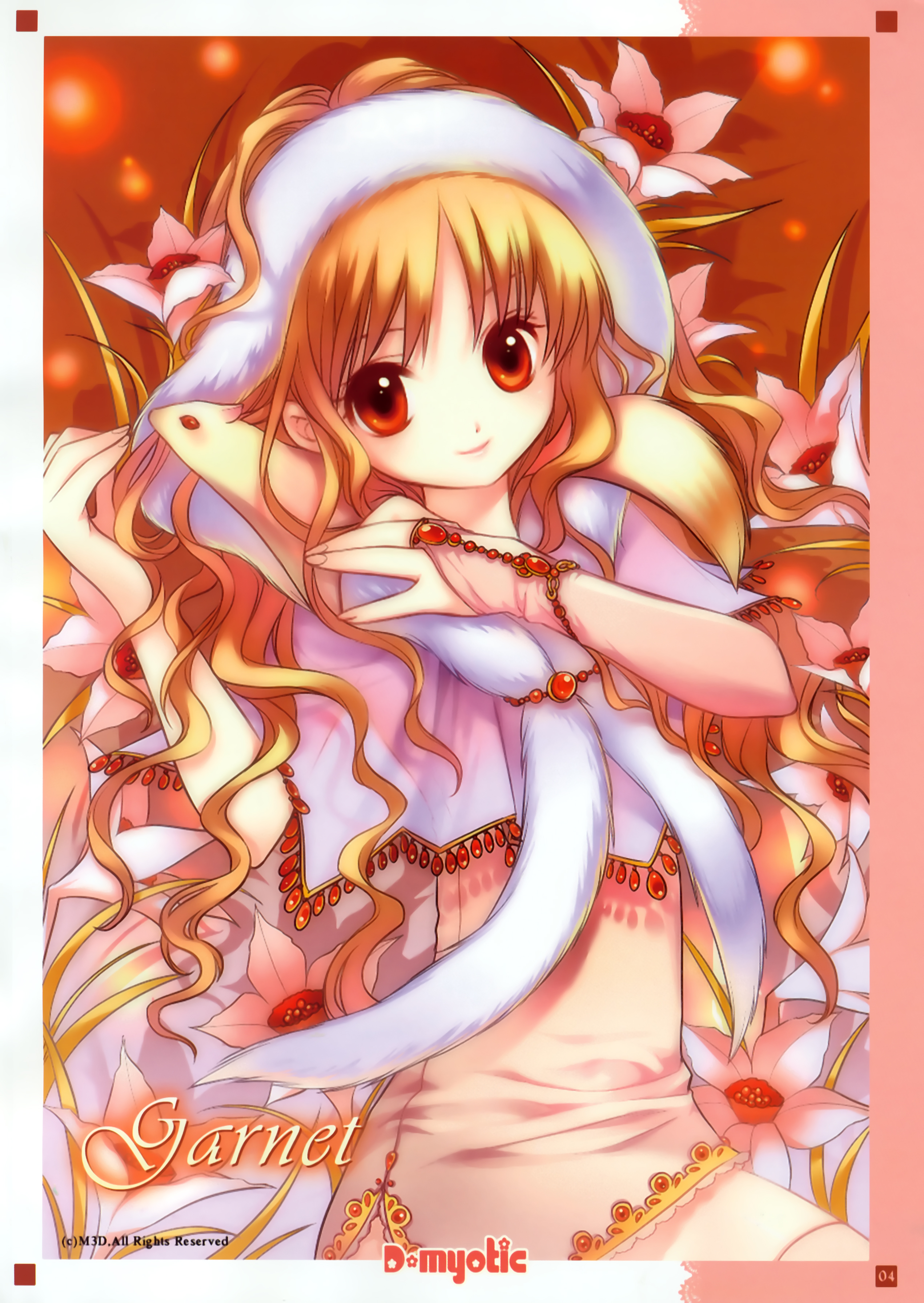 garnet, shirahane nao, garnet (dmyotic), dmyotic, absurdres, highres, blonde hair, ferret, red eyes, solo