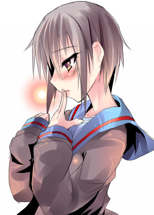 shiranagi, nagato yuki, suzumiya haruhi no yuuutsu, 00s, cardigan, school uniform, serafuku, solo