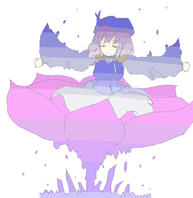 letty whiterock, touhou, bad id, bad pixiv id, 1girl, closed eyes, female focus, hat, oekaki, outstretched arms, purple hair, purple theme, simple background, solo, spread arms, white background